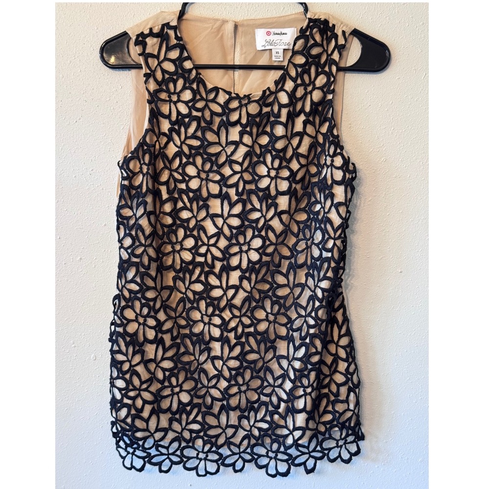 Lela Rose Target Neiman Marcus Floral Lace Overlay Silk Blend Top XS Whimsigoth